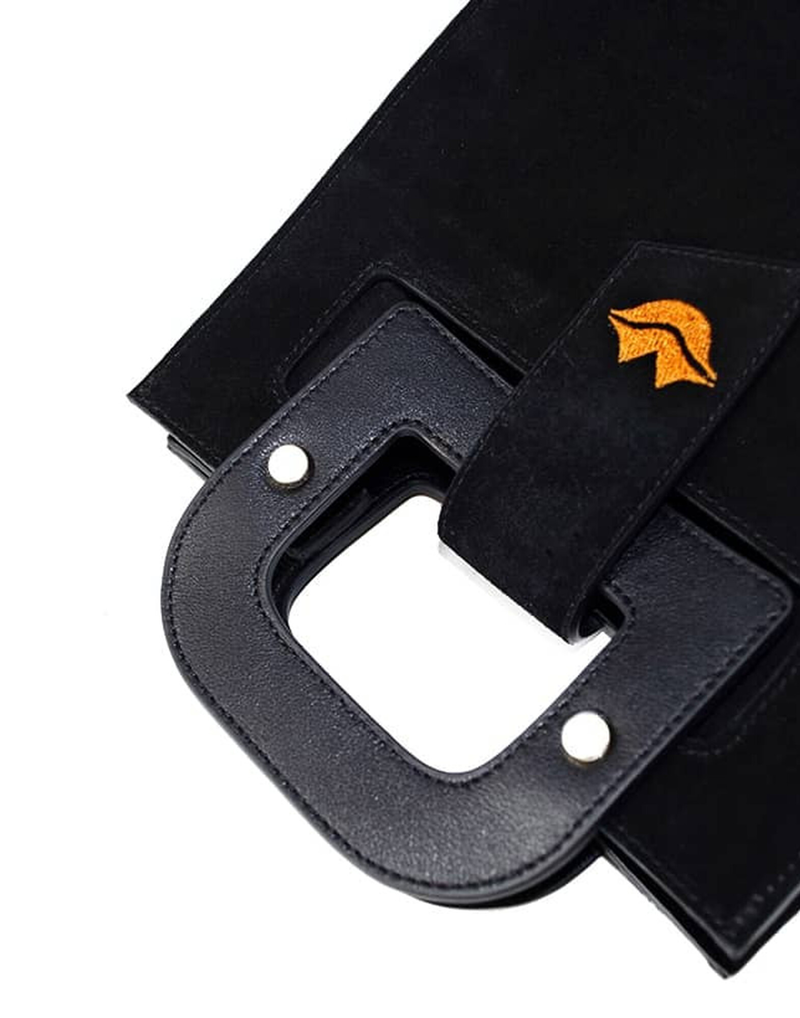 Sac en cuir noir velours ARTISTE, broderie bouche orange |Gloria Balensi