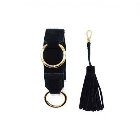 Sac en cuir noir velours ARTISTE, broderie bouche rouge, pièces métalliques dorées, vue 5 | Gloria Balensi