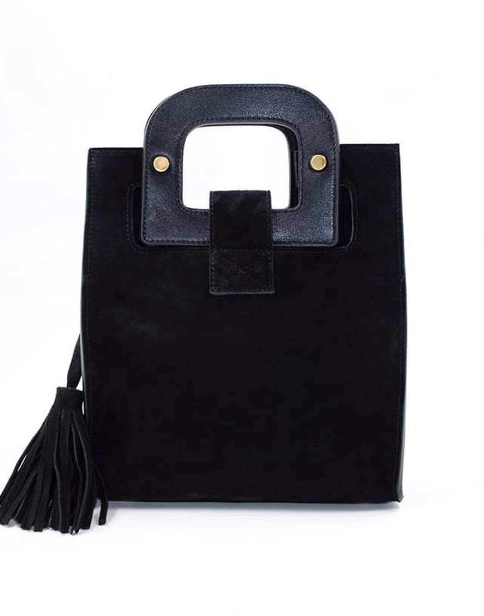 Black suede leather bag ARTISTE, red mouth embroidery |Gloria Balensi