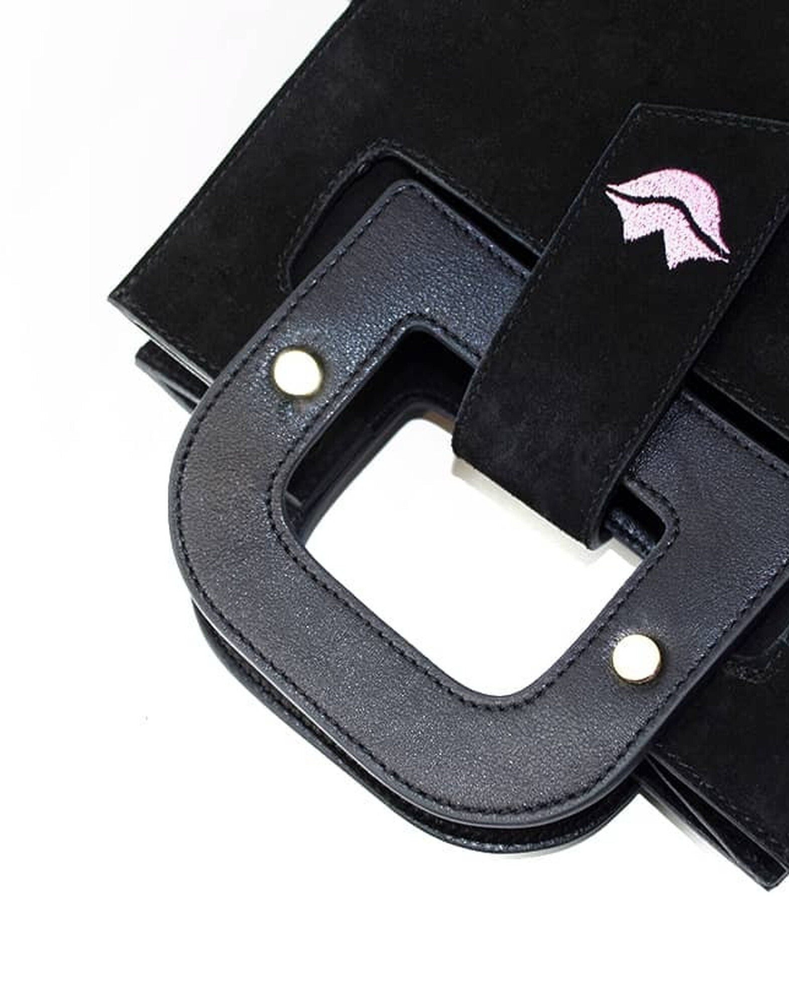 Sac en cuir noir velours ARTISTE, bouche rose |Gloria Balensi