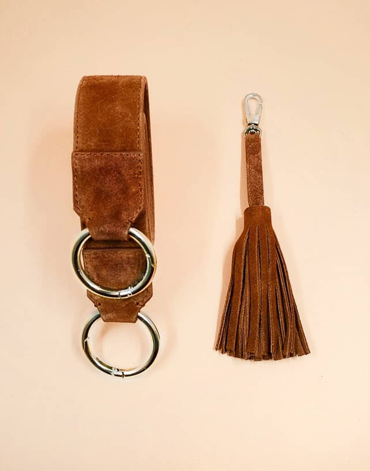 Sac en cuir camel daim ARTISTE, bouche et anses rose |Gloria Balensi