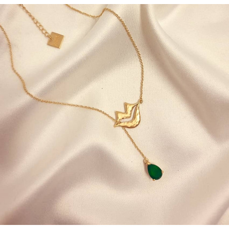 HÉRA chain necklace with green onyx, front view 3 | Gloria Balensi