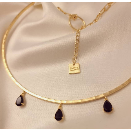 NAYA torque necklace with black onyx, view zoom on stone 2 | Gloria Balensi