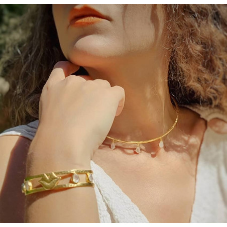 Bracelet jonc plaqué or OLYMPE avec pierre de lune | Gloria Balensi bijoux