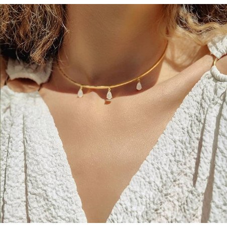 NAYA torque necklace with moon stone, front view 3| Gloria Balensi