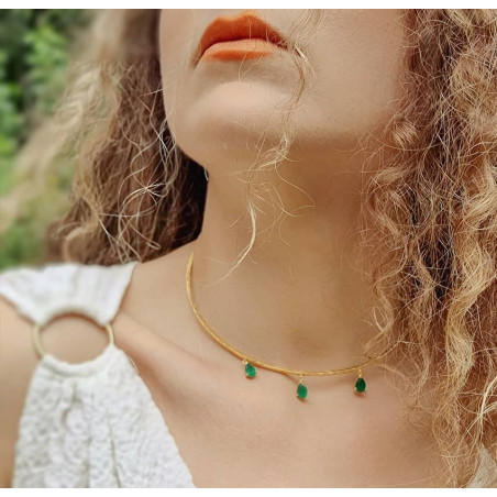 NAYA torque necklace with green onyx, front view 3  | Gloria Balensi