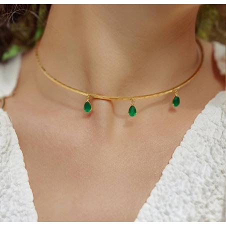 NAYA torque necklace with green onyx, front view 2  | Gloria Balensi
