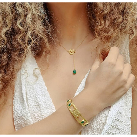 Gold-plated bracelet OLYMPE with green Onyx, front view 2 | Gloria Balensi