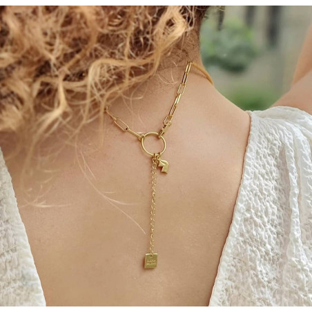 NAYA torque necklace with moon stone, back view| Gloria Balensi