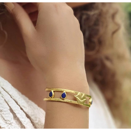 Gold-plated bracelet OLYMPE with Lapis lazuli, front view 4 | Gloria Balensi