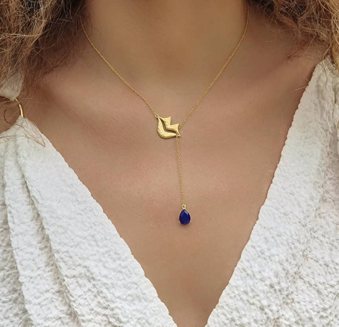 HÉRA chain necklace with lapis lazuli, front view 4 | Gloria Balensi