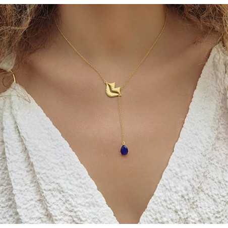 Collier chaîne HÉRA avec lapis lazuli, vue portée | Gloria Balensi