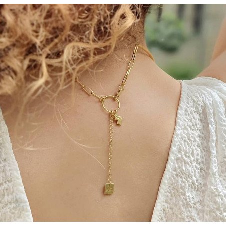 NAYA torque necklace with pink quartz, back view | Gloria Balensi