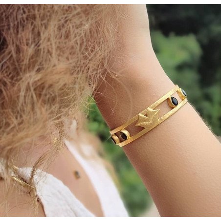 Bracelet jonc plaqué or OLYMPE avec Onyx noir| Gloria Balensi bijoux