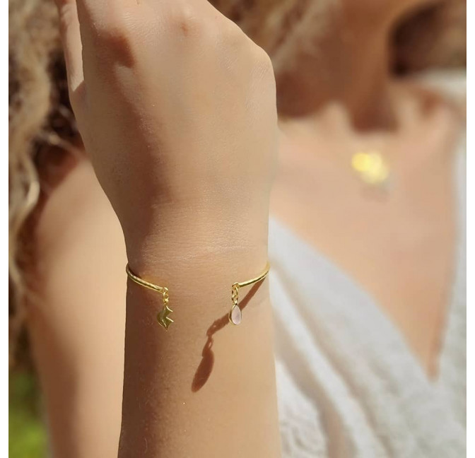 Gold-plated bracelet AVA with pink quartz, front view 2 | Gloria Balensi