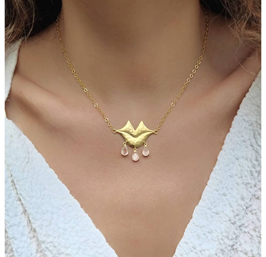 VENUS chain necklace with pink quartz, front view 2| Gloria Balensi
