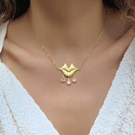 VENUS chain necklace with pink quartz, front view 2| Gloria Balensi