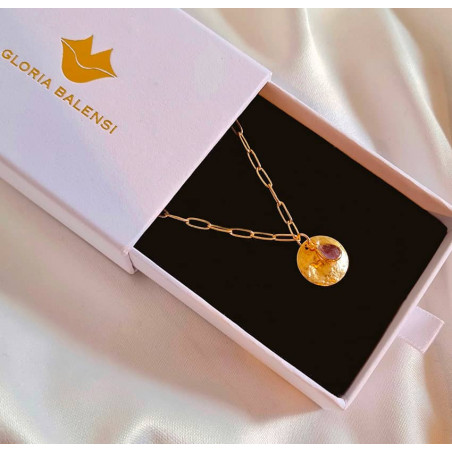 Gold-plated MAYA chain necklace, pendant and Amethyst| Gloria Balensi jewellery