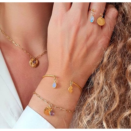 Collier maillons plaqué or MAYA,  médaille et Améthyste| Gloria Balensi bijoux
