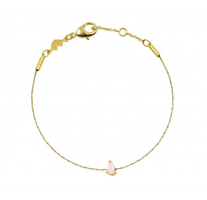 Bracelet cordon laiton, pierre poire quartz rose| Gloria Balensi