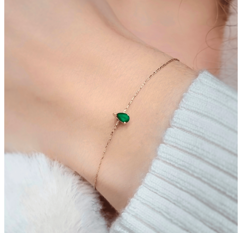 Brass cord bracelet, green onyx pear stone, view 2 | Gloria Balensi
