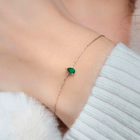 Bracelet cordon GAÏA en laiton , pierre poire Onyx vert 2 | Gloria Balensi bijoux