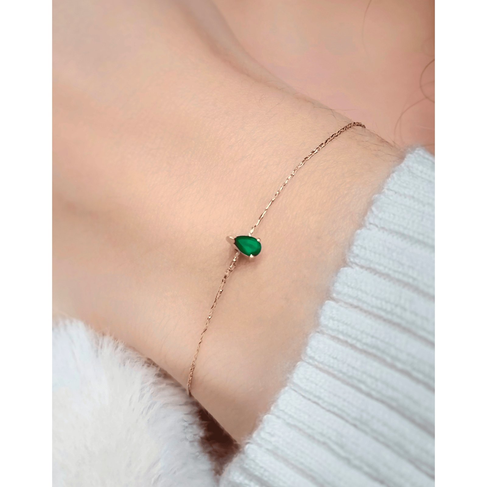 Bracelet cordon poire onyx vert GAÏA |Gloria Balensi Bracelet cordon poire onyx vert GAÏA |Gloria Balensi