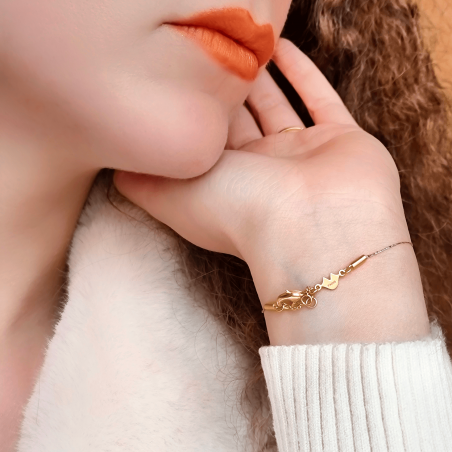 Bracelet cordon GAÏA en laiton, pierre poire  | Gloria Balensi bijoux