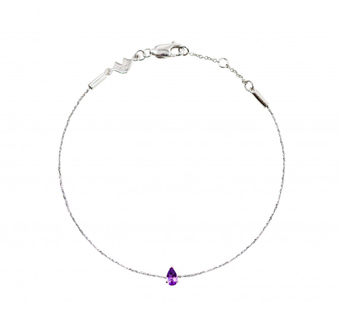 925 silver cord bracelet, amethyst pear stone| Gloria Balensi