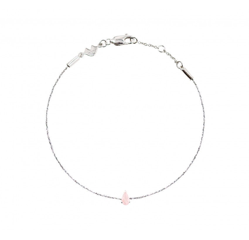 925 silver cord bracelet, pink quartz pear stone | Gloria Balensi