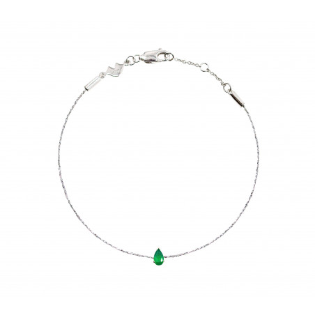 Bracelet cordon argent 925, pierre poire onyx vert |Gloria Balensi