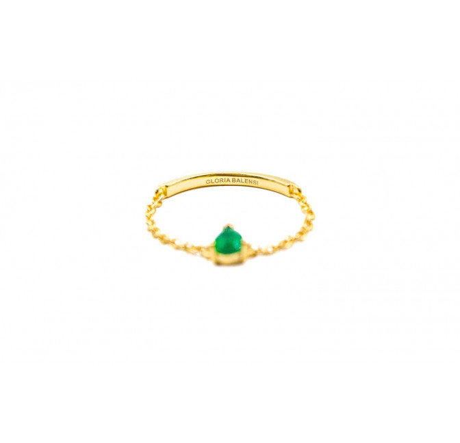 Gold plated chain ring, green onyx pear stone, view 3 | Gloria Balensi
