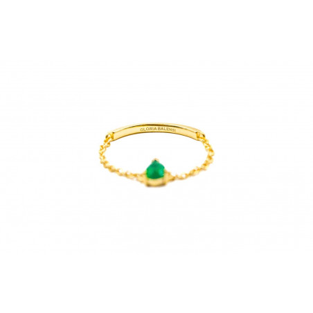Gold plated chain ring, green onyx pear stone, view 3 | Gloria Balensi
