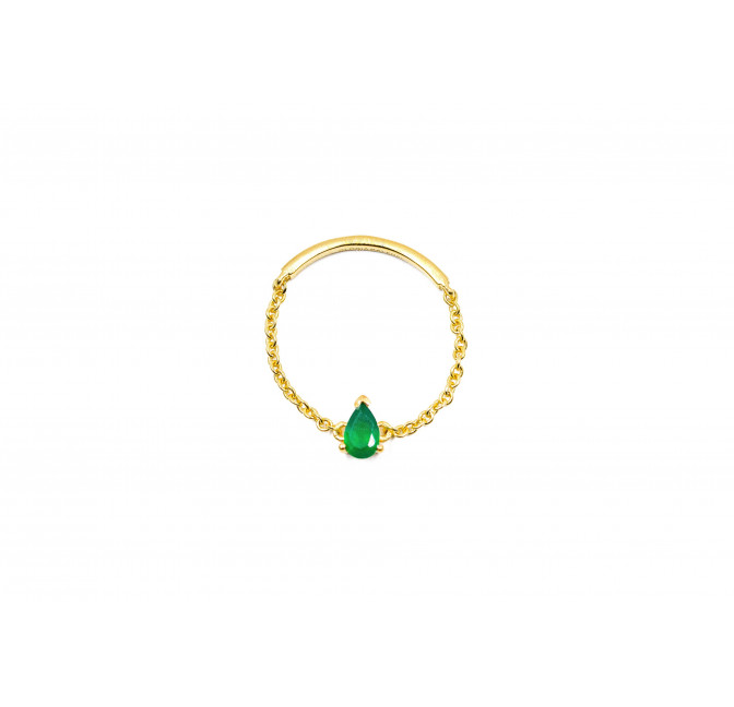 Bague chaînette plaqué or, pierre poire onyx vert| Gloria Balensi