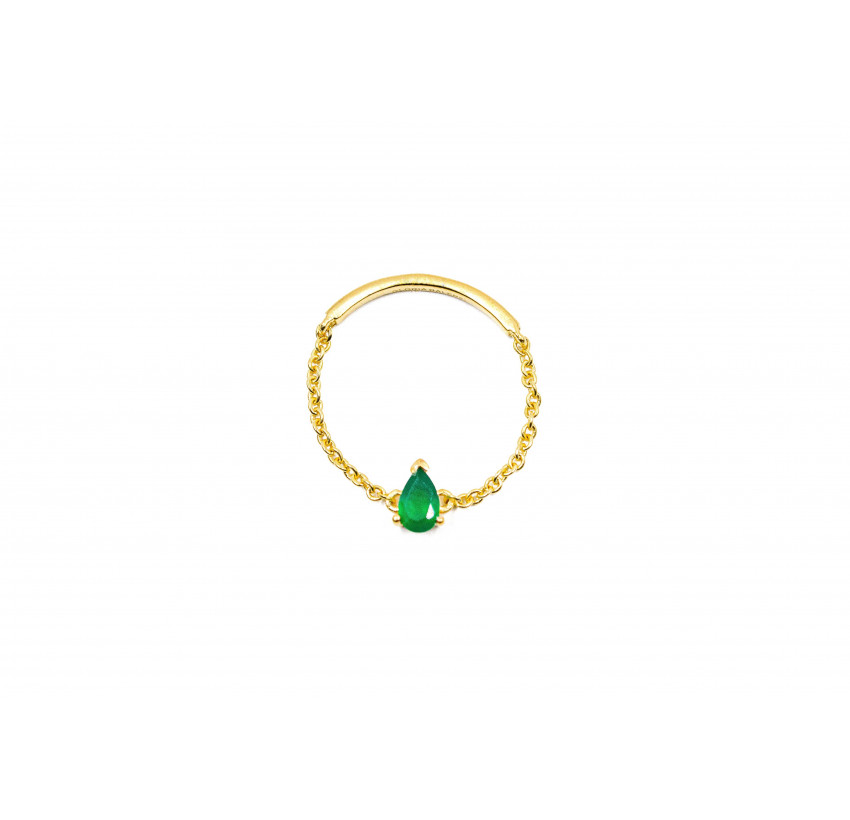 Gold plated chain ring, green onyx pear stone | Gloria Balensi
