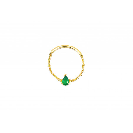Bague chaînette plaqué or, pierre poire onyx vert| Gloria Balensi