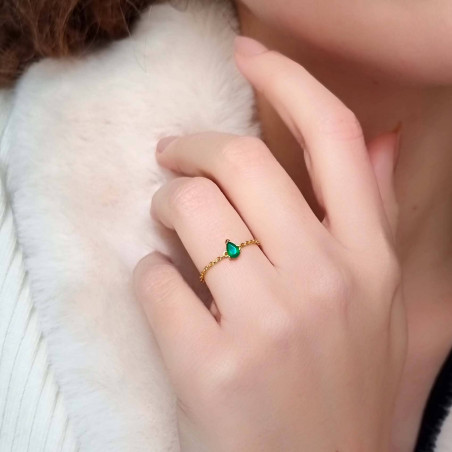 Gold plated chain ring, green onyx pear stone, view 4 | Gloria Balensi