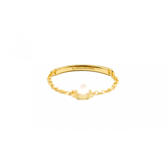Gold plated chain ring, moonstone pear stone 2 | Gloria Balensi