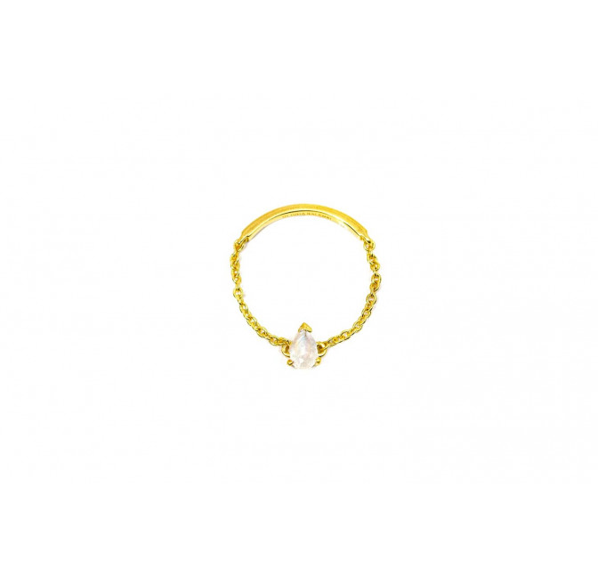 Gold plated chain ring, moonstone pear stone 4 | Gloria Balensi