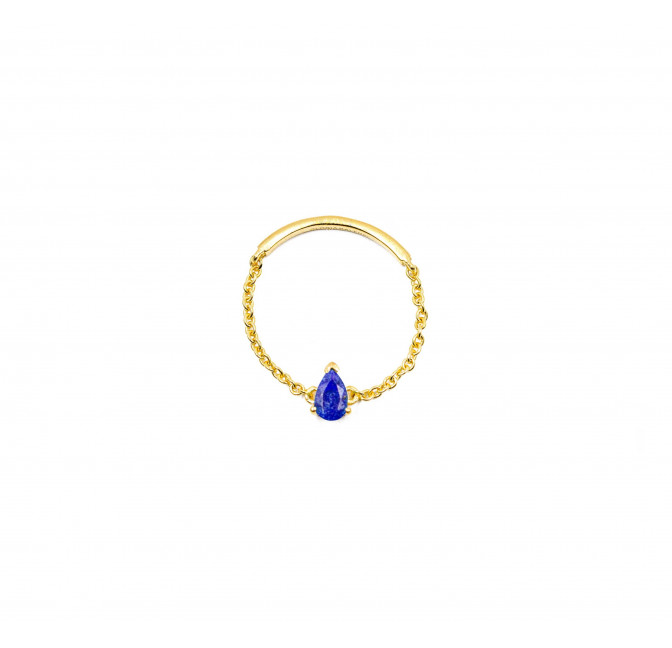 Bague chaînette plaqué or, pierre poire lapis lazuli 1| Gloria Balensi