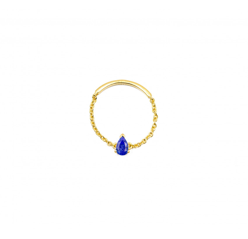 Bague chaînette plaqué or, pierre poire lapis lazuli 1| Gloria Balensi