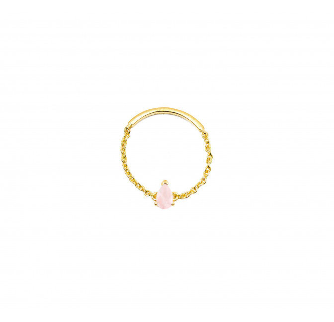 Bague chaînette plaqué or, pierre poire quartz rose 1| Gloria Balensi