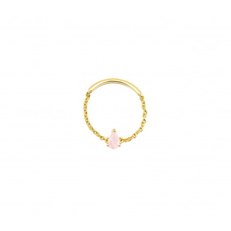 Gold plated chain ring, pink quartz pear stone | Gloria Balensi