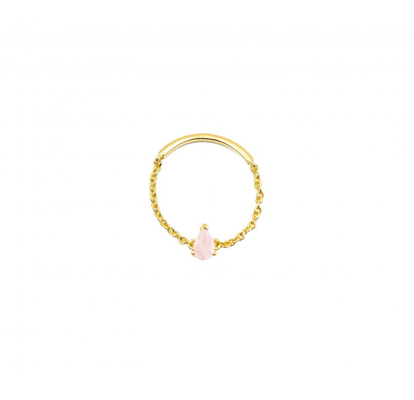 Gold plated chain ring, pink quartz pear stone 2 | Gloria Balensi