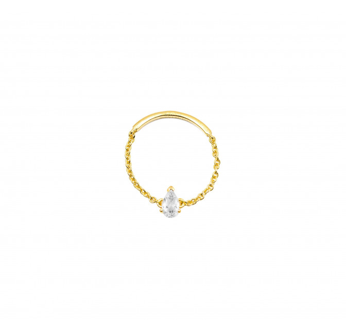 Gold plated chain ring, zirconium pear stone | Gloria Balensi