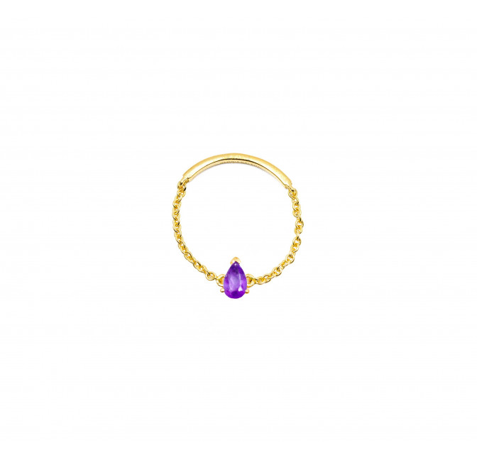 Gold plated chain ring, amethyst pear stone | Gloria Balensi