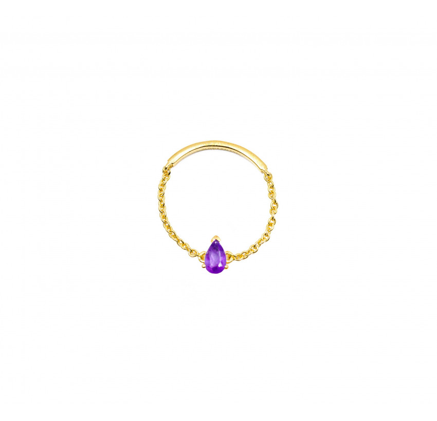 Gold plated chain ring, amethyst pear stone | Gloria Balensi