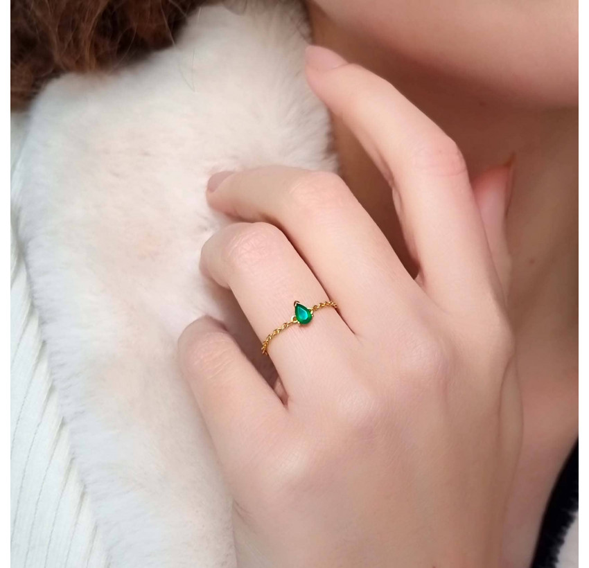 Chain ring, green onyx pear stone, view 4 | Gloria Balensi