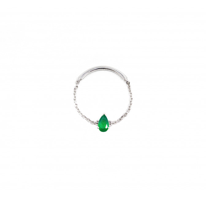 Bague chaînette argent 925 , pierre poire onyx vert| Gloria Balensi