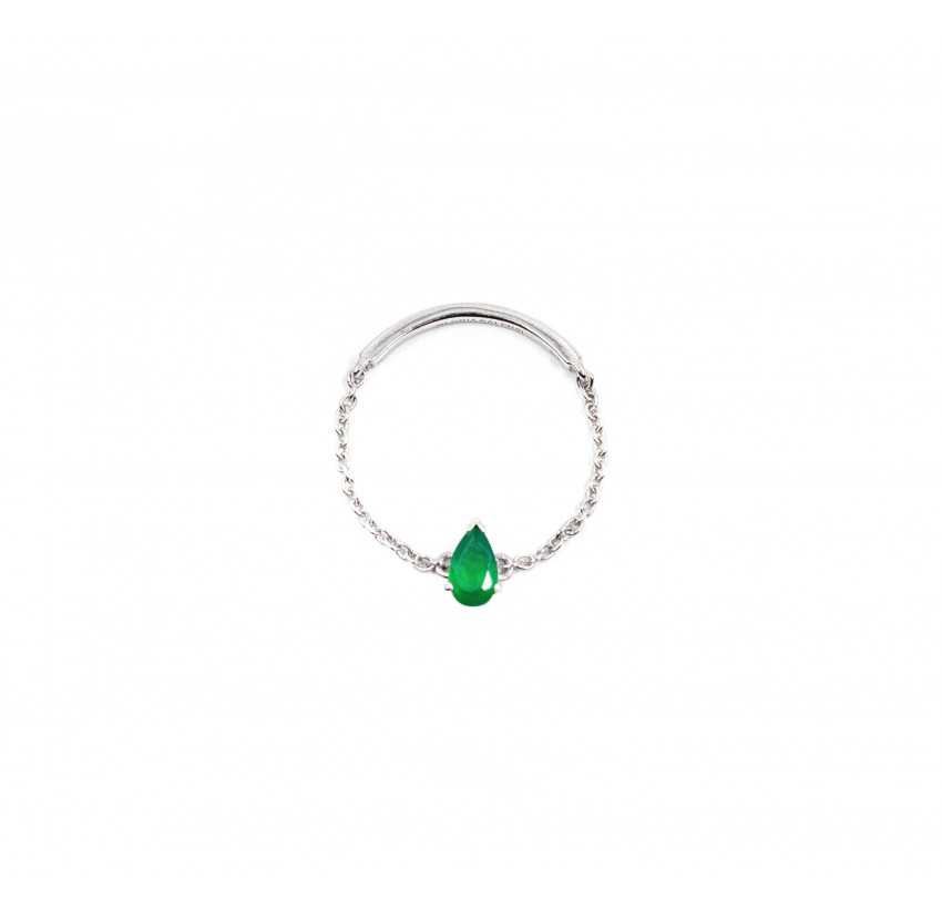 925 silver chain ring, green onyx pear stone | Gloria Balensi